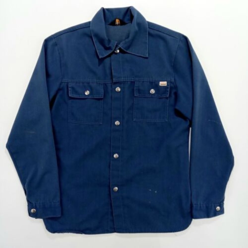 Vintage Toughskins Men's Snap Button Up Work Shirt Size 38 Shop Mechanic Blue
